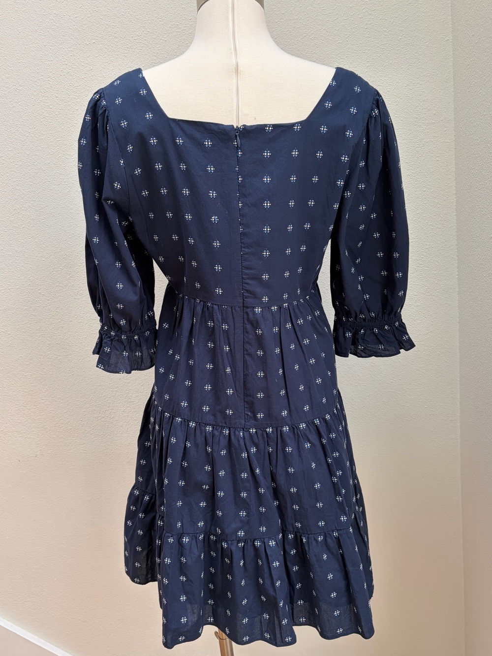 Madewell Tiered Babydoll Dress Square Neck Puff Sleeve Textured Mini Navy Size 8 - Picture 7 of 11